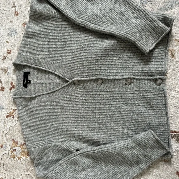 Theory Grey Ribbed V-Neck Button Cardigan - Picture 1 of 3
